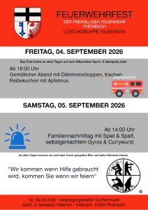 Plakat zum Feuerwehrfest in Hilberath 2026