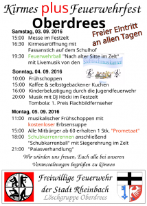 Plakat zum Feuerwehrfest in Oberdrees 2016