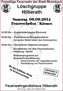Plakat zum Feuerwehrfest in Hilberath 2014