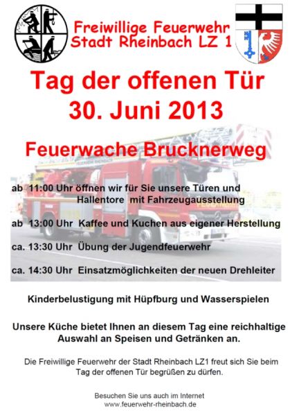 Plakat zum Tag der offenen Tür des Löschzug Rheinbach